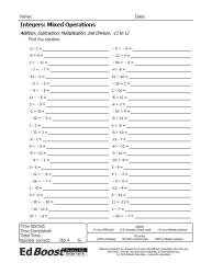  Integers Mixed Operations -12 to 12