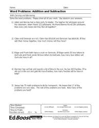 WORD PROBLEMS Addition and Subtraction _With Carrying and Borrowing Pic