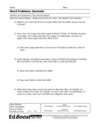 WORD PROBLEMS Decimals (addition and subtraction) (two decimal places) pic