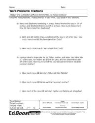 WORD PROBLEMS Fractions (addition and subtraction) (different denominator)