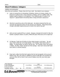 Word problems - integer mixed operations (addition and subtraction)